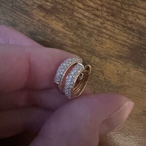 14k gold pave diamond dome huggie earrings